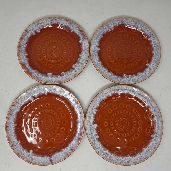New Set of 4 Anthropologie Old Havana Bread Plates in Spice Red made in Portugal - Picture 3 of 8